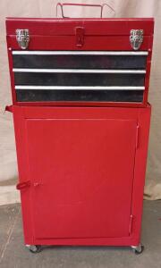 Red Metal Portable Chest Toolbox With Rolling Cart Cabinet 35"X17"X10"