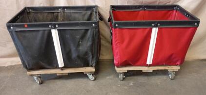 (2) Uline Commercial Grade Metal Framed Vinyl Baskets On Wheels