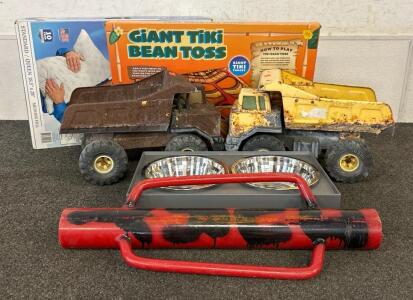 (1)Brand New!! My Pillow Classic, (1) Giant Tiki Bean Toss, (1) Dual Dog Feeder, And More