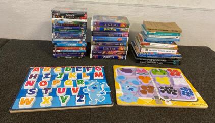 Children&rsquo;s VHS Tapes, DVDs, Toys, And Adult Books