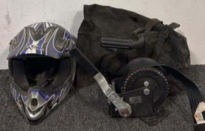 Vega Motorcycle Helmet, Hand Winch, & Mad Dog Bag
