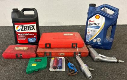(1) Three Way Exhaust Back Pressure, (1) Engine Oil Pressure Tester Kit, (1) Cobalt Drill Extractor Set, And More