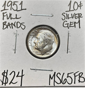1951 MS65FB FULL BANDS GEM SILVER DIME
