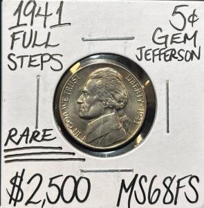 1941 MS68FS RARE FULL STEPS GEM JEFFERSON .05c
