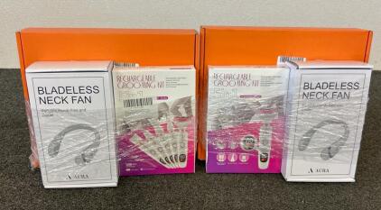 (2) Hats, (2) Rechargeable Grooming Kits, And (2) Bladeless Neck Fans