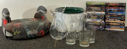 DVD Movies, Car Booster Seat, Crockpot, Glassware & More