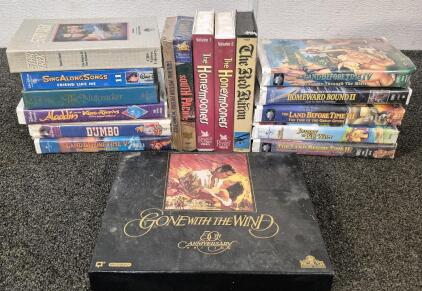 VHS Bundle! Children's Classics Like The Land Before Time Set, Homeward Bound, Aladdin, Dumbo. Give With The Wind 50th Anniversary Edition, The Honeymooners And More!