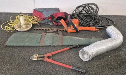 Gun Case, 2 Bags, Hanging Feeder, Bolt Cutters, Headge Trimmer, Dryer Vent