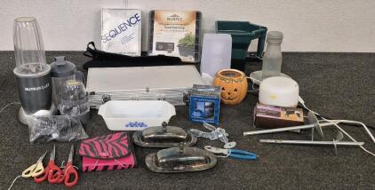 NutriBullet System(Works), Lamp(Works), Humidifier(Works), BBQ Set, 2 Vintage Butter Dishes, Seed Starter And More.