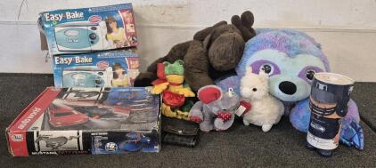 Auto World Mustang Fifty Years Slot Car Race Track, 2 Easy Bake Oven, Seahawks Lamp/ Wall Projector, Stuffed Animals