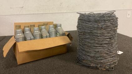 Spool Of Barbed Wire, And (6) Advanced Full Sythetic Motor Oil, And (6) Bottles Of Eneos Motor Oil