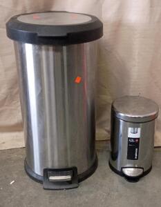 7.9gal Stainless Steel Round Step Lid Trash Can 25"X13", 4.5L Stainless Steel Round Step Lid Trash Can 12"X8"