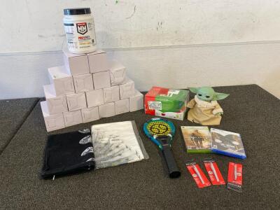 (17) New Mens Tumblers, (3) New Revlon Slant Tweezers, (240) Blck Tea Bags, (2) Sofa Pillowcases, Muscle Milk Protein Powder, (2) Video Games, And More