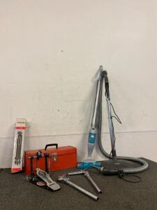 Miele Vacuum (Unable To Test), Swiffer (Needs Repairs), ToolBox, Tristar T-99 Tripod, Tom Drum Arms, Tama HP900PN Iron Cobra 900 Power Glide Single Bass Drum Pedal