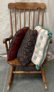 Vintage Wooden Rocking Chair w/ (3) Pillows