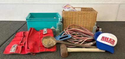 (1) Extension Cord, (1) Basket, Glass Bottles, And More