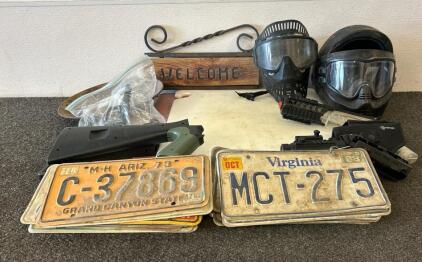(3) San Jamar Cutting Boards, Vintage License Plates, Paintball Helment, And More
