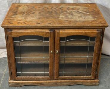 Vintage Cabinet w/ Glass Doors & Wheels