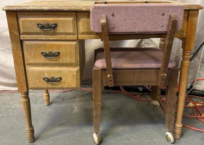 Sewing Table H 2&rsquo; 6&rdquo; W 3&rsquo; L 1&rsquo; 7&rdquo; With Matching Seat H 2&rsquo; 6&rdquo; W 1&rsquo; 5.5&rdquo; L 1&rsquo; 4&rdquo;