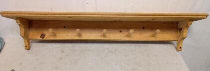 5 Wooden Peg Coat Hanging Wall Mounting Shelf 36"X7"X8"