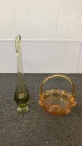 Vintage Fenton Glass Bowl And Vase