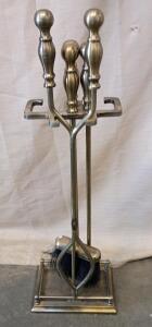Brass Fireplace Tool Set, Including a Sweeper, Fire Poker And A Log Grabber