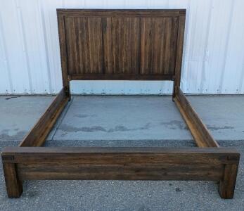 Walnut Frame Full Panel/Platform Headboard And Bed Frame Queen Size