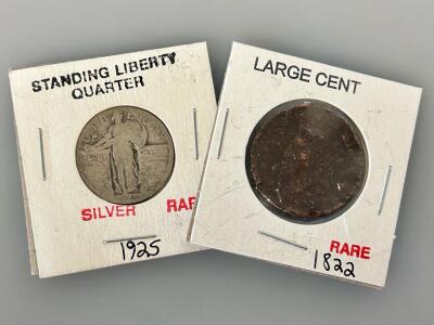 1925 Standing Liberty Quarter and 1822 Large Cent