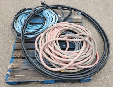 Coiled Industrial Hoses, Black/Blue/Pink, 50 ft, 1" Diameter, Metal Fittings