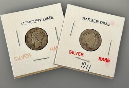 1911 Barber Dime and 1941 Mercury Dime "Rare"