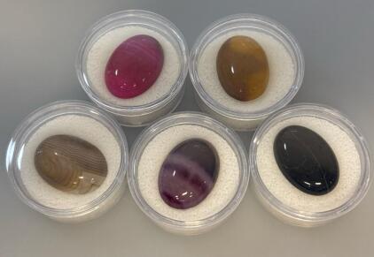 (5) GemJars With Different Polished Cabochon Gemstones