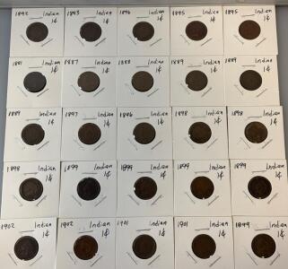 (25) Indian Head Pennies 1889-1902