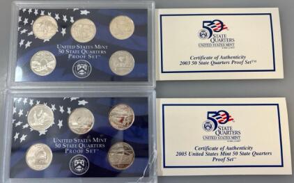 United States Mint 50 State Quarters Silver Proof Sets 2003-2005 W/ Certificate Of Authenticity