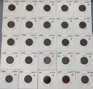 (25) Indian Head Pennies 1888-1908