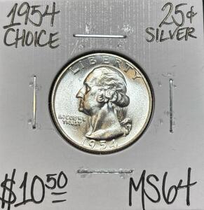 1954 MS64 CHOICE SILVER WASHINGTON QUARTER
