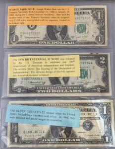 (1968) Scarce Barr Note, (1976) Bicentennial$2 Note, (1966) Old Silver Certificate