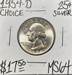 1954-D MS64 CHOICE SILVER WASHINGTON QUARTER