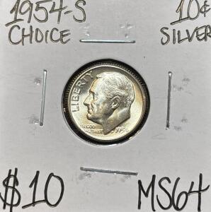 1954-S MS64 CHOICE SILVER ROOSEVELT DIME