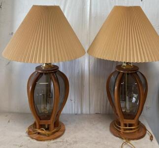 (2) Matching Wood & Glass Base Lamps