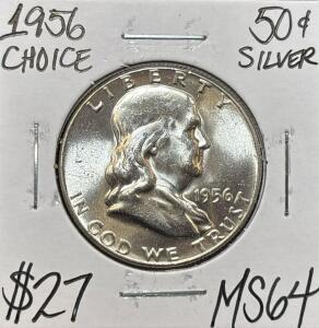 1956 MS64 CHOICE SILVER FRANKLIN &frac12; DOLLAR