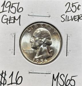 1956 MS65 GEM SILVER WASHINGTON QUARTER