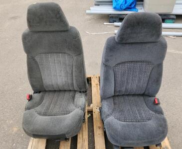 Gray Fabric Car Seats, Bucket Type, Manual Adjustment with Seatbelt Receptors