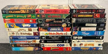 (1) Box Filled With VHSs Including Kindergarden Cop, Dr.Dolittle, Scent Of A Women, And More