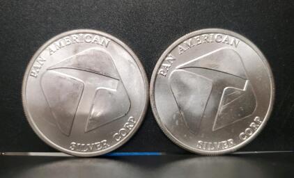 (2) Pan American Silver Corp 1 Troy Ounce .999 Silver Bullion Coins