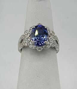 Platinum Tanzanite & Diamond Ring, 3.75ct Tanzanite, 0.54ct Diamond, Size 7