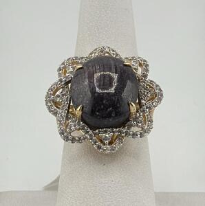 Star Ruby & White Sapphire Ring, 27.05ct, AIG Certified, Gold Overlay