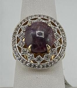 Star Ruby & White Sapphire Ring, 15.17ct Ruby, AIG Certified, 18k Gold