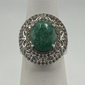 Emerald Ring, 5.00 ct Dyed Green Beryl, 925 Sterling Silver, GGA Certified