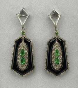 Sterling Silver Earrings, Tsavorite Garnet 2.05 ct, Certification GGACC9110