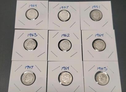 1947-1964 Roosevelt Dime Collection, 90% Silver, Various Years